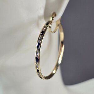 Womens 14K Yellow Gold Spinel & CZ Hoop Earrings, 4.5g E3763